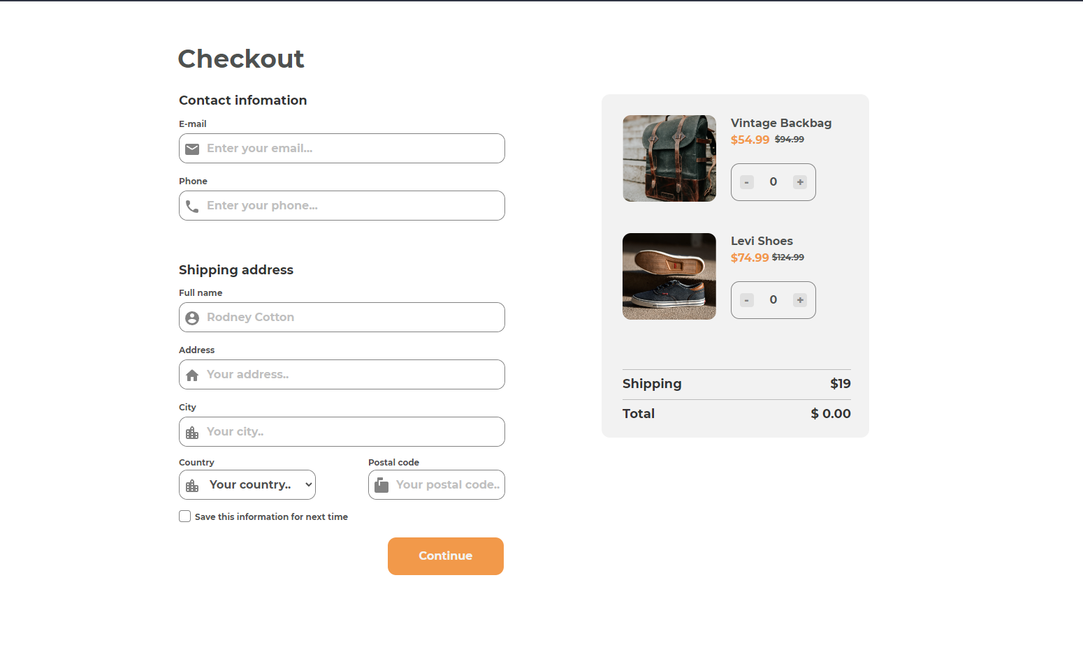 View of the checkout page project.